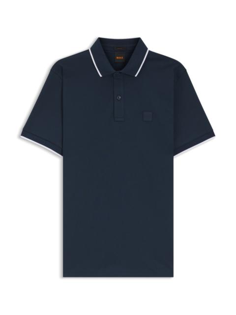 BOSS LOGO-PATCH SLIM-FIT POLO SHIRT IN STRETCH COTTON