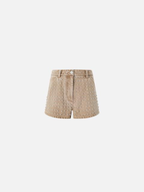 PINKO BROWN DENIM SHORTS WITH STUDS