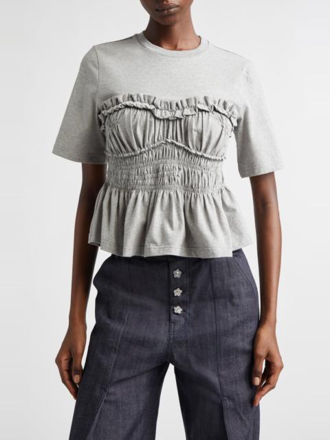 CECILIE BAHNSEN Cecilie Bahnsen Vilde Shirred Peplum T-Shirt in Grey Melange Jersey at Nordstrom