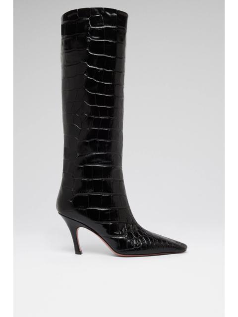 Amina Muaddi MONA BOOT 80 BLACK PRINTED CROC