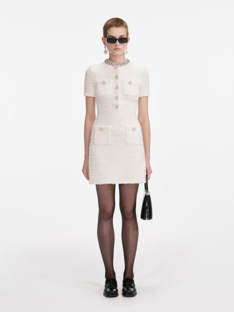 self-portrait Cream Textured Knit Mini Dress