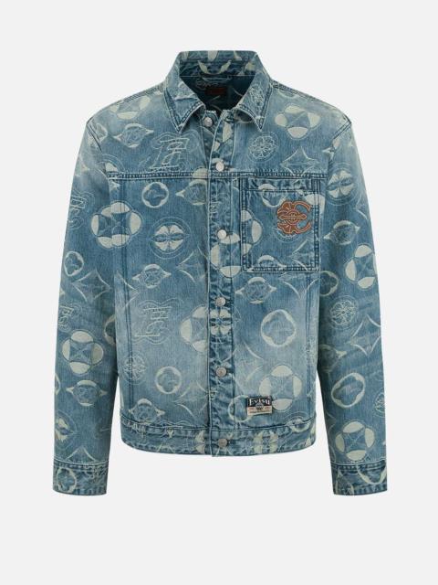 EVISU Allover Kamon Jacquard Loose Fit Denim Jacket