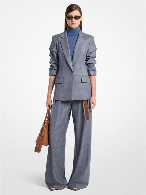 MICHAEL KORS COLLECTION Glen Plaid Wool Crushed-Sleeve Blazer