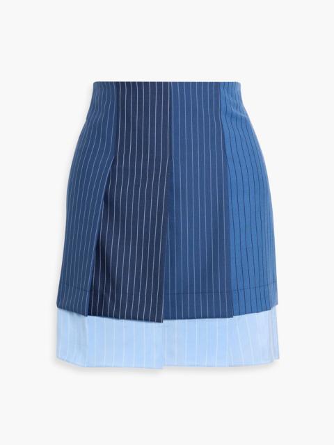 Marni Layered pleated pinstriped wool and cupro-blend satin mini skirt