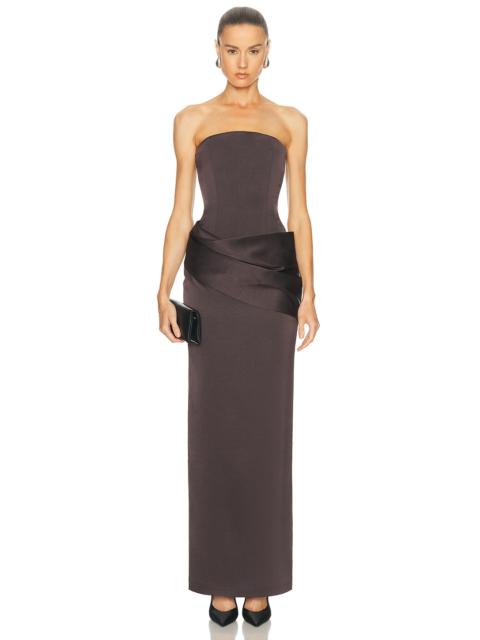 ALEX PERRY Strapless Curved Corset Drape Column Dress
