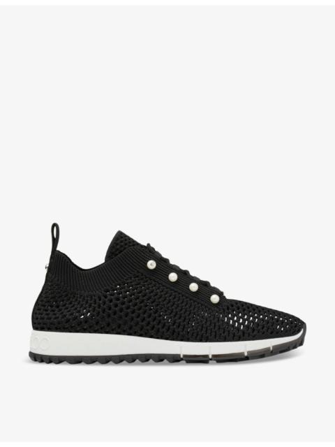 JIMMY CHOO Veles pearl-embellished knitted low-top trainers
