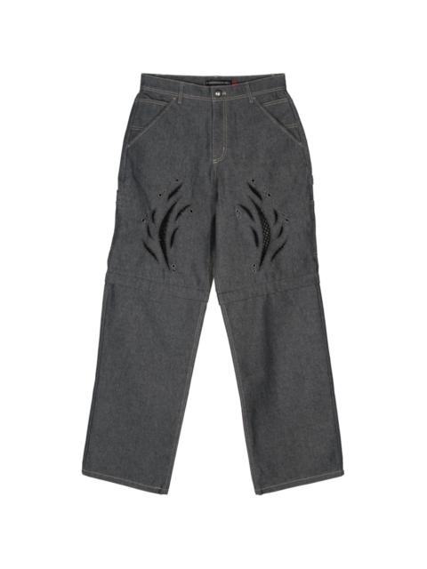 laser-cut wide-leg jeans