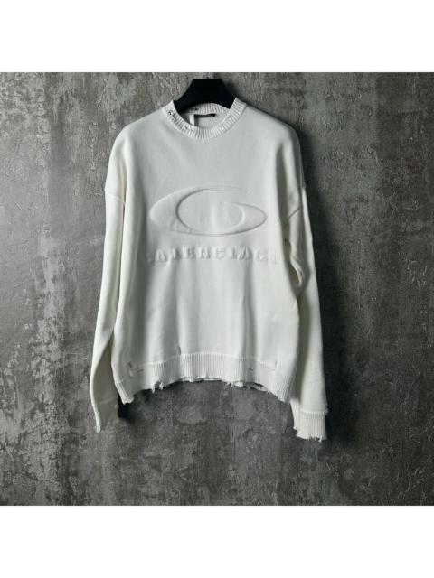 BALENCIAGA Balenciaga Embroidered Distressed Crew Neck Sweater