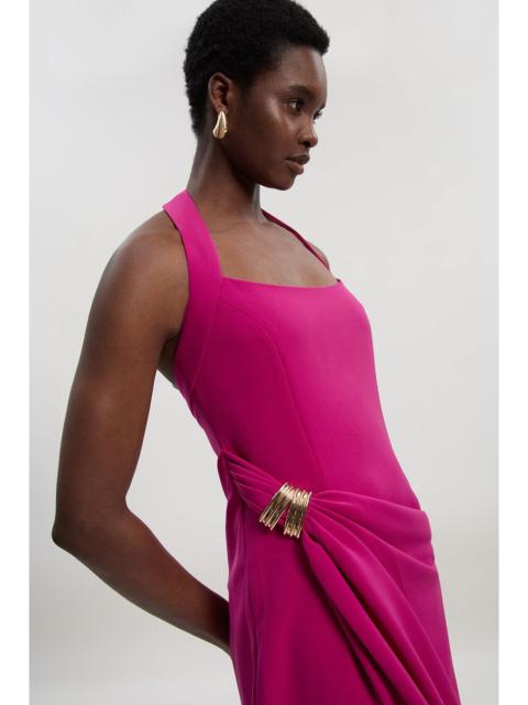 KAREN MILLEN Polished Tailored Halter Neck Gathered Midi Dress