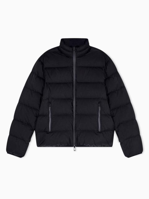 EMPORIO ARMANI WATER-REPELLENT, QUILTED NYLON DOWN JACKET WITH JACQUARD LOGO LETTERING
