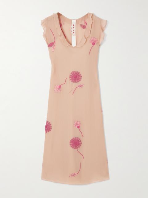 Marni Appliquéd Embroidered Embellished Silk Midi Dress