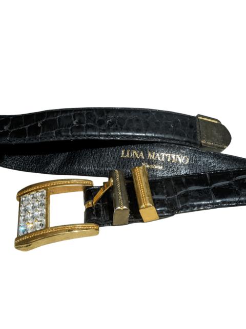 Designer - Black leather belt with a crocodile print gold-tone buckle