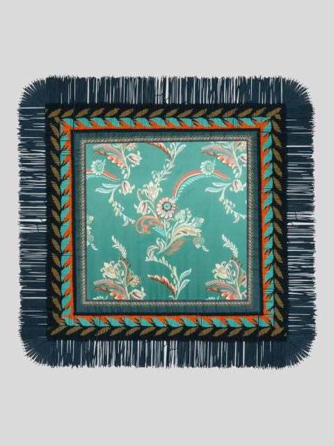 Etro SILK SCARF WITH DAFFODIL MOTIF, FRINGING AND BEADS