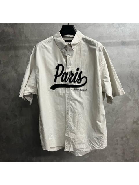 BALENCIAGA Balenciaga 2024 Off-White Short-Sleeve Collared Shirt with Front Graphic Print
