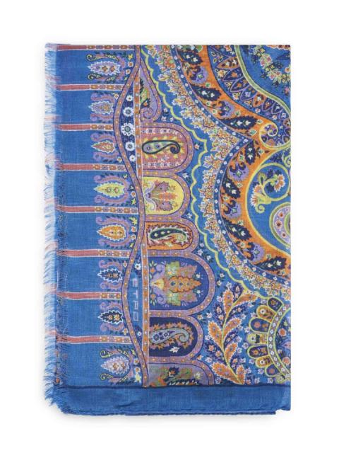 Etro Light blue modal and cashmere floral Paisley-pattern scarf