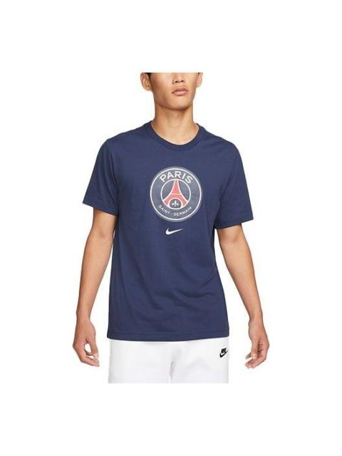 Nike Men's Nike Paris Saint-Germain Crest Large team logo Printing Round Neck Casual Short Sleeve Blue DJ