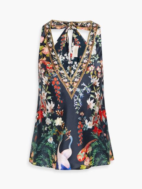 CAMILLA Crystal-embellished printed silk-twill top