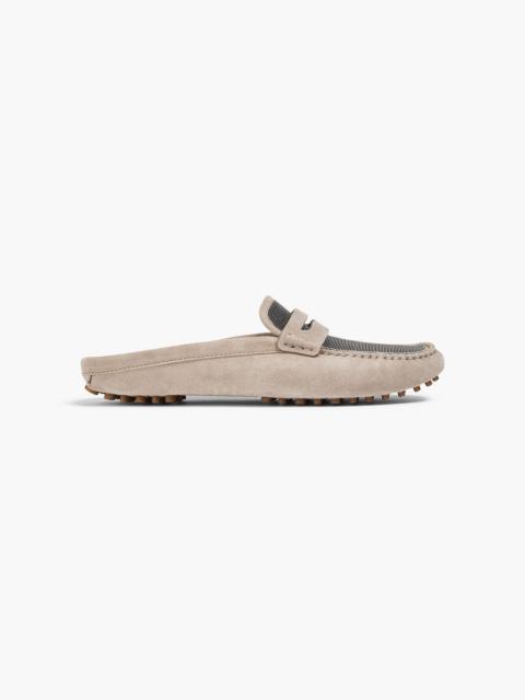 Brunello Cucinelli Bead-embellished suede slippers