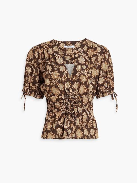 DEREK LAM 10 CROSBY Rhea wrap-effect printed linen-blend top