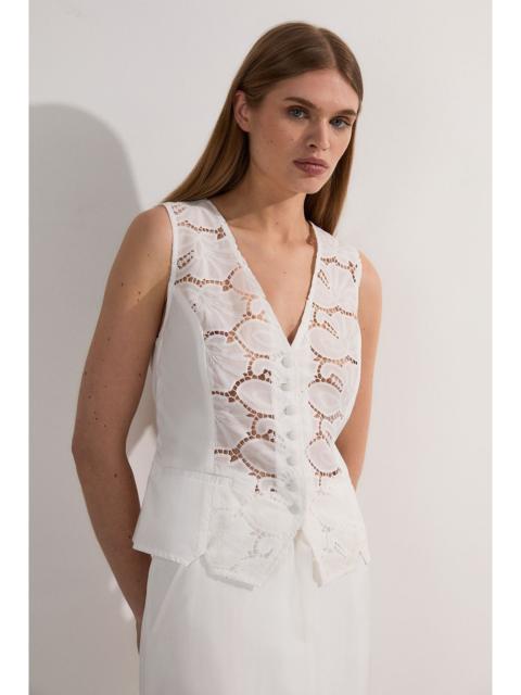KAREN MILLEN Cotton Cutwork Woven Waistcoat
