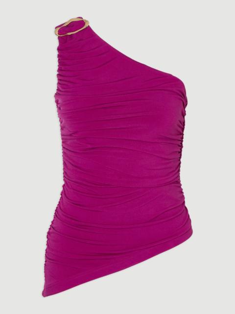 KAREN MILLEN One Shoulder Drapey Crepe Trim Detail Ruched Top