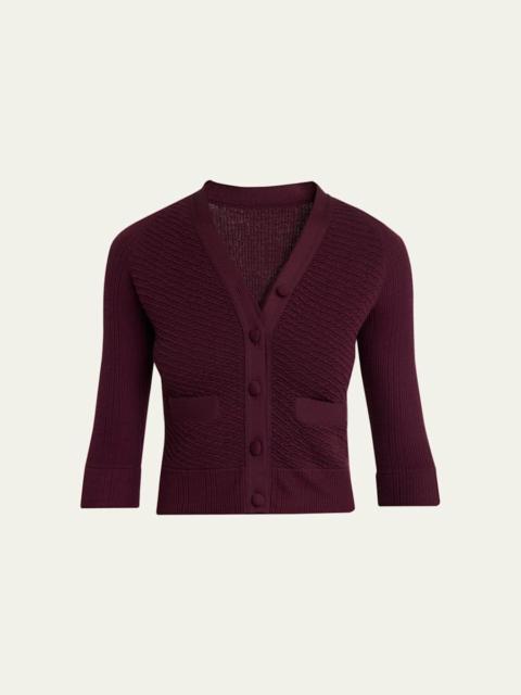 Chloé Textured Wool Knit Half-Sleeve Cropped Cardigan
