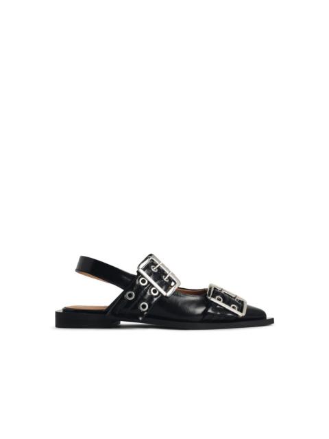 GANNI Ganni Ballet Flats Black Faux Leather Buckle