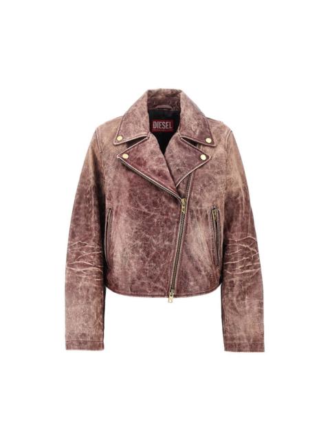 Diesel Diesel Vintage-effect Leather Biker Jacket Red Women