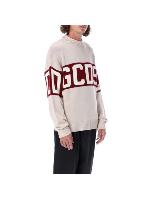 GCDS Wool Logo Band Sweater Beige Red Large - NWT