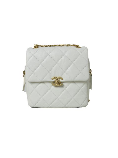 CHANEL Chanel Ado Grained Calfskin Backpack White Gold