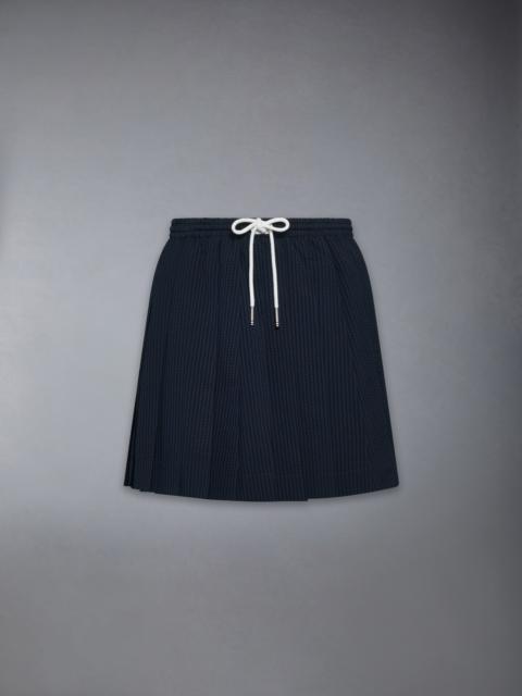 Thom Browne WOOL SEERSUCKER DRAWSTRING PLEATED MINI SKIRT