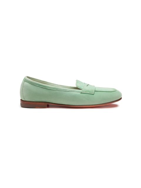 Santoni Women's green suede penny loafer