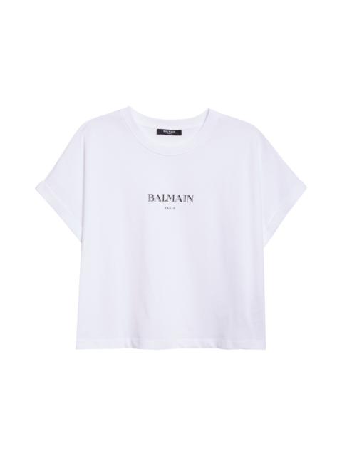 Balmain Balmain Logo Crop Graphic T-Shirt in White/Black at Nordstrom