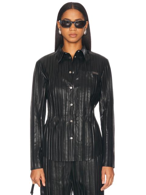 Helmut Lang Pleated Leather Button Up Top