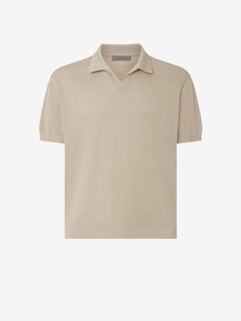 CORNELIANI Sandy beige lisle thread polo shirt