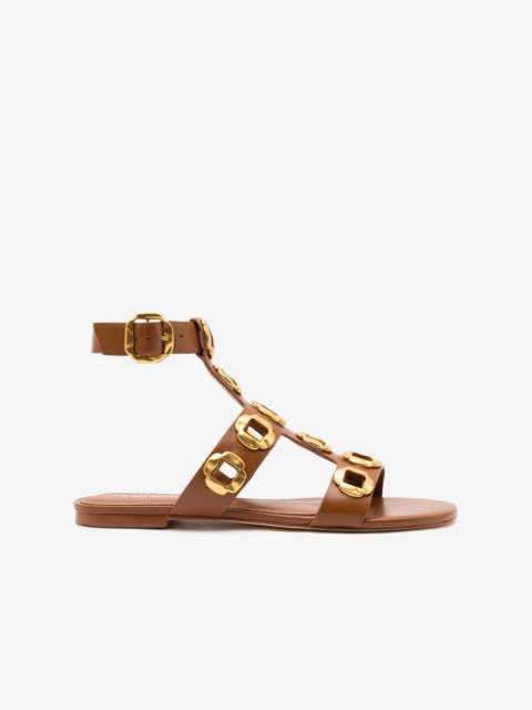 Larroudé Milan Gladiator Flat In Caramel Leather