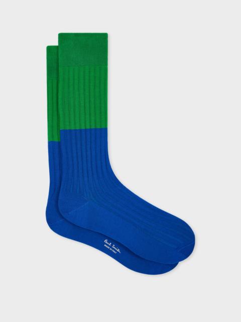 Paul Smith Blue Ribbed Colour Block Socks