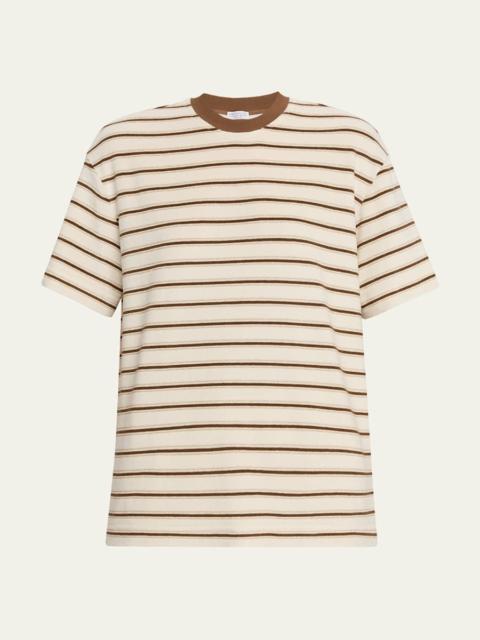 Brunello Cucinelli Metallic Striped Cotton-Silk Towelling Short-Sleeve T-Shirt
