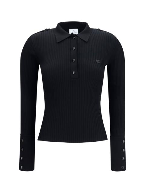 courrèges Courrèges Ribbed Knit Polo Shirt Black Women