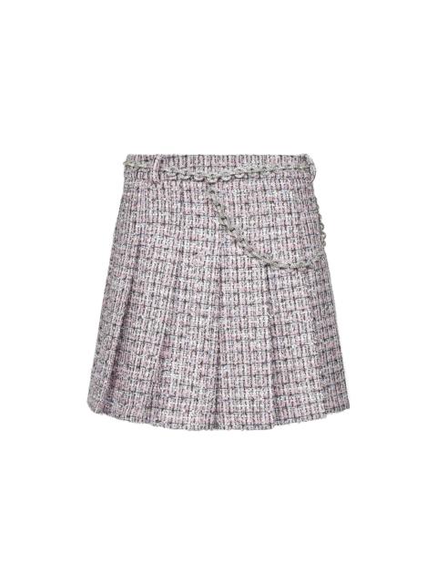 self-portrait Pink bouclé pleated crystal belt mini skirt