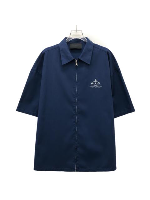 Prada Prada 2024 Navy Logo Print Zip Short Sleeve Shirt