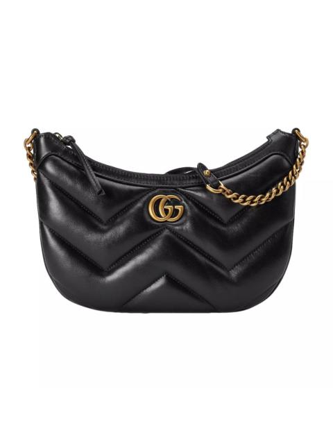 GUCCI GUCCI GG Marmont Small Black Chevron Leather Shoulder Bag