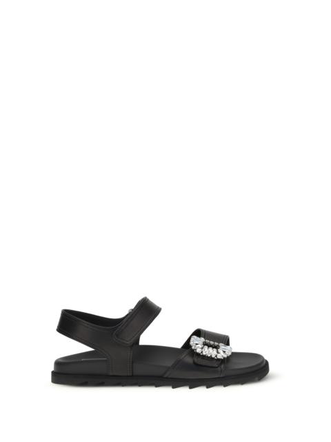 Roger Vivier Roger Vivier Leather Sandals With Crystal Buckle