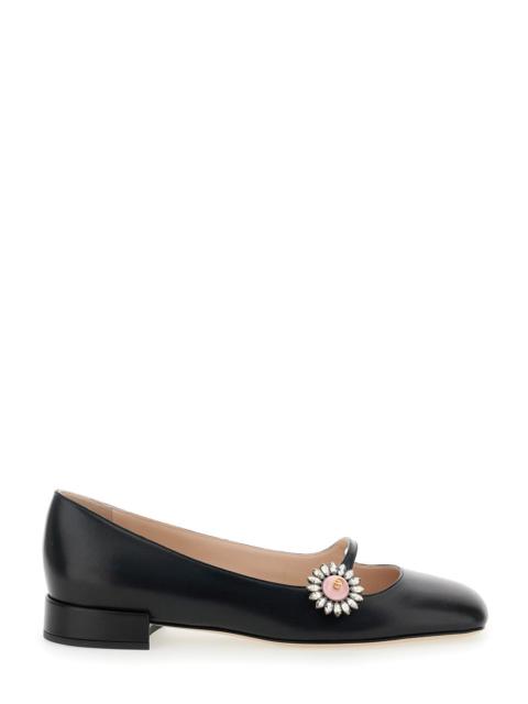 Valentino Valentino Garavani Women Black Ballet Shoes With Floral Detail With Vlogo In Leather Woman