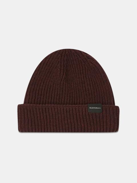 GLOVERALL Unisex Ribbed Merino Beanie Hat Burgundy