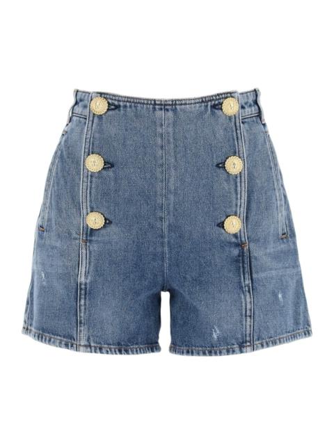 Balmain "Striped Denim Shorts With Embossed Buttons