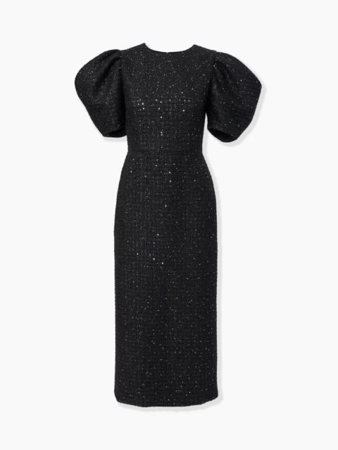 CAROLINA HERRERA Lurex Tweed Puff-Sleeve Midi Dress