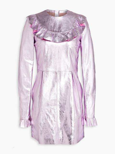REDValentino Ruffled metallic leather mini dress