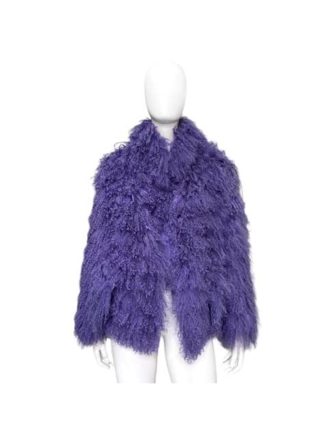 Ann Demeulemeester Fall 2008 Reversible Purple Mongolian Fur Wool Shearling Leather Jacket 36