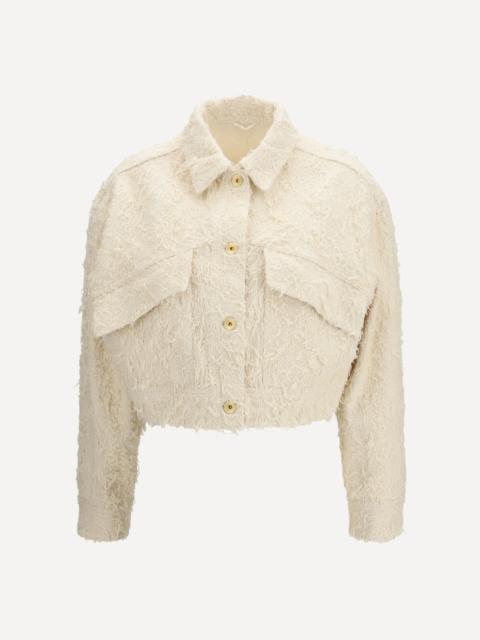 Brunello Cucinelli Fuzzy dyed denim outerwear Jacket with monili